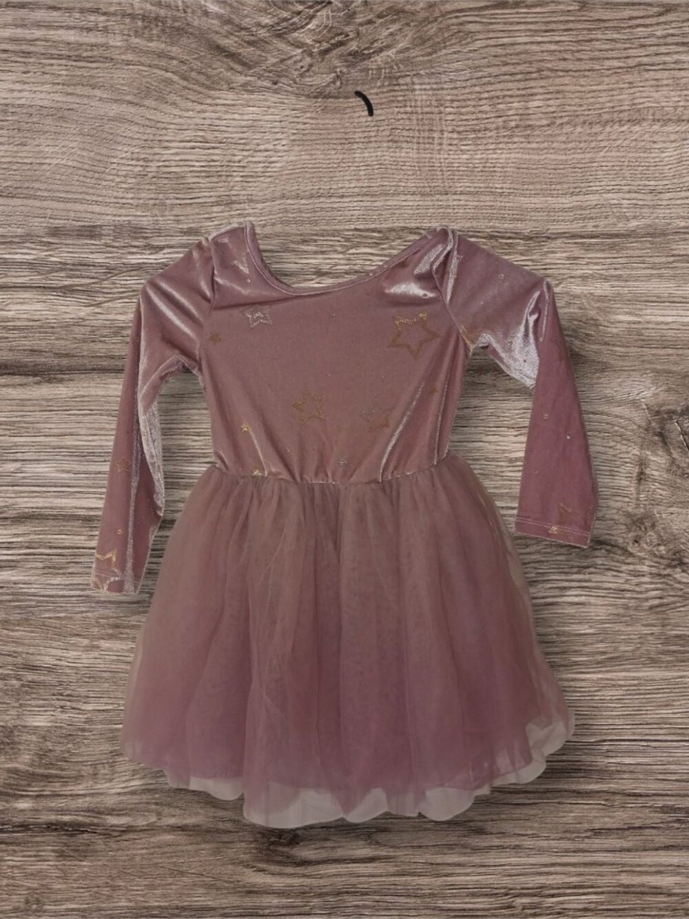 Cat & Jack Girls Velvet Tulle Dress Pink Mauve Stars Size XS 4/5